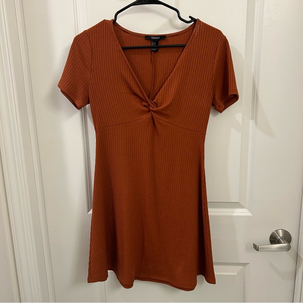 orange short sleeve mini dress - twist v neck